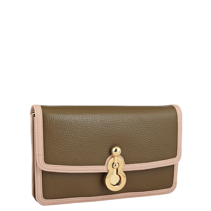 Wax Leather Ladies Sling Wallet - Moss