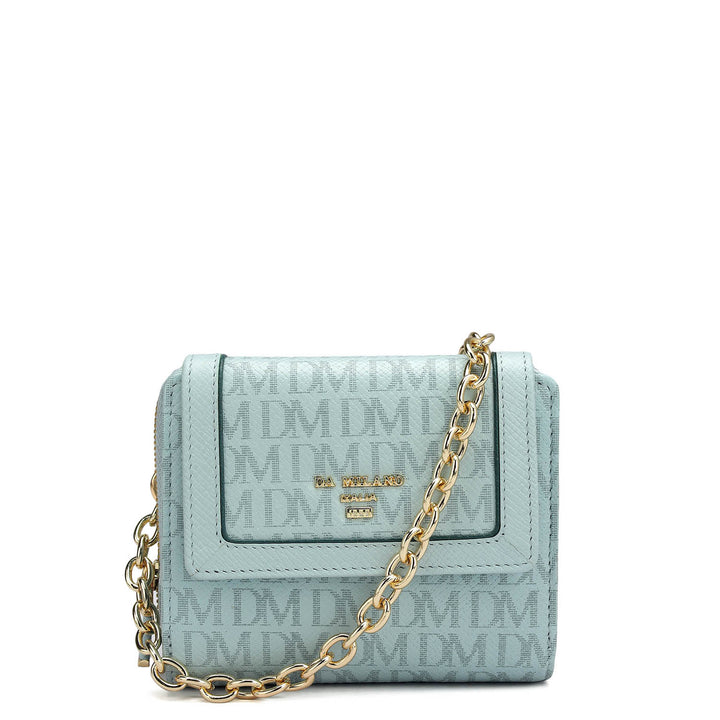 Monogram Leather Ladies Sling Wallet - Cloud Blue