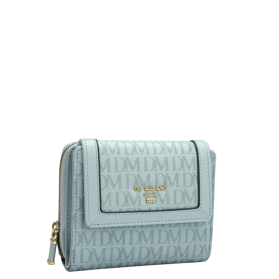 Monogram Leather Ladies Sling Wallet - Cloud Blue