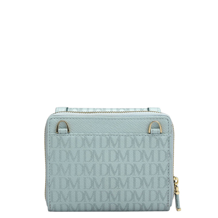 Monogram Leather Ladies Sling Wallet - Cloud Blue