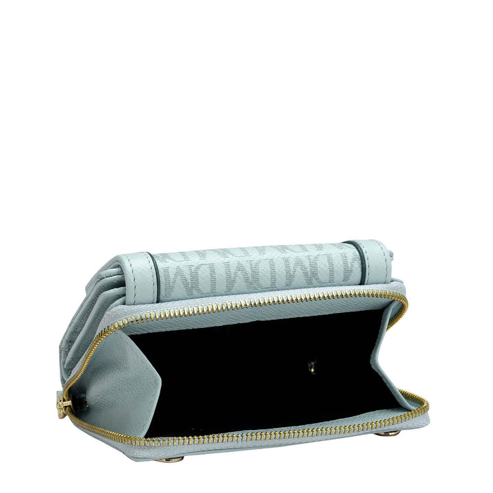 Monogram Leather Ladies Sling Wallet - Cloud Blue