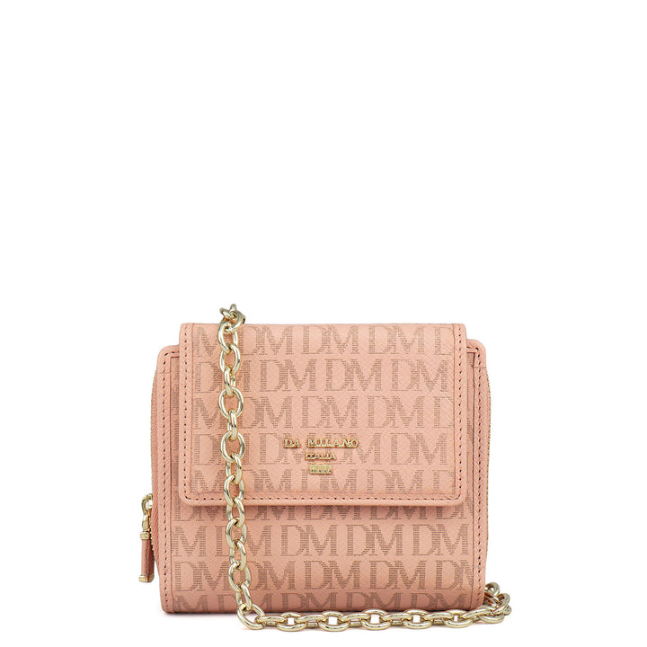 Monogram Leather Ladies Sling Wallet - Peach