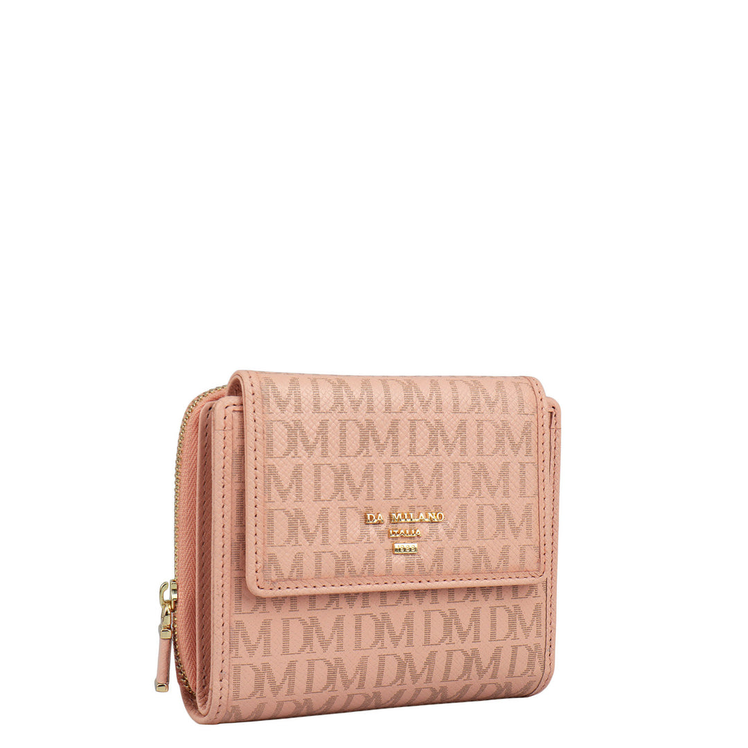Monogram Leather Ladies Sling Wallet - Peach