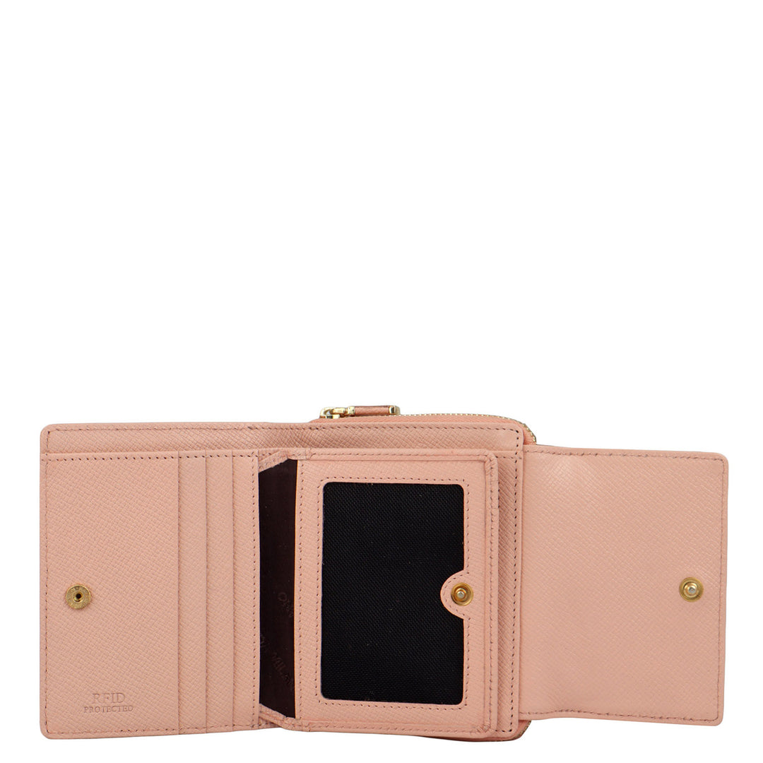 Monogram Leather Ladies Sling Wallet - Peach
