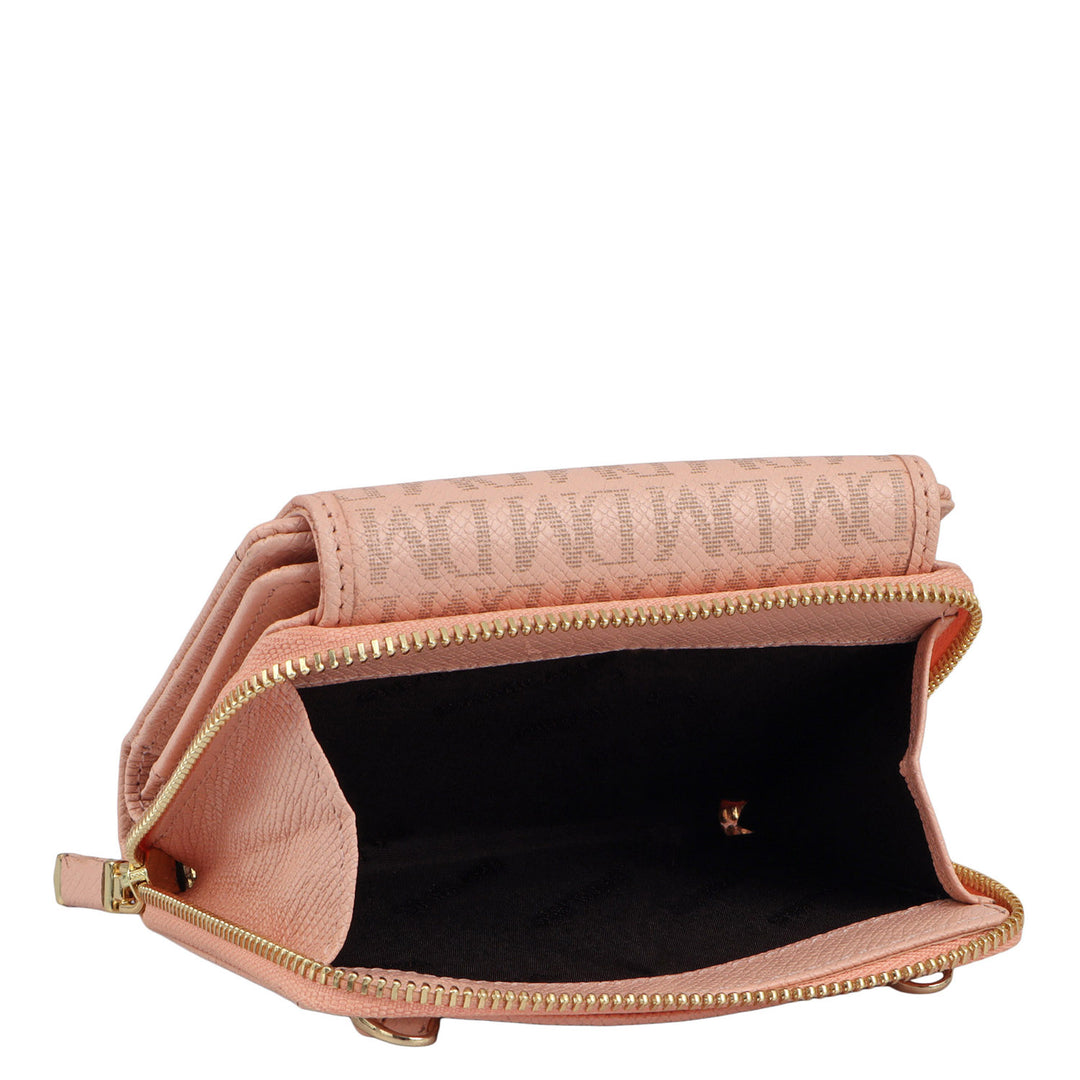Monogram Leather Ladies Sling Wallet - Peach