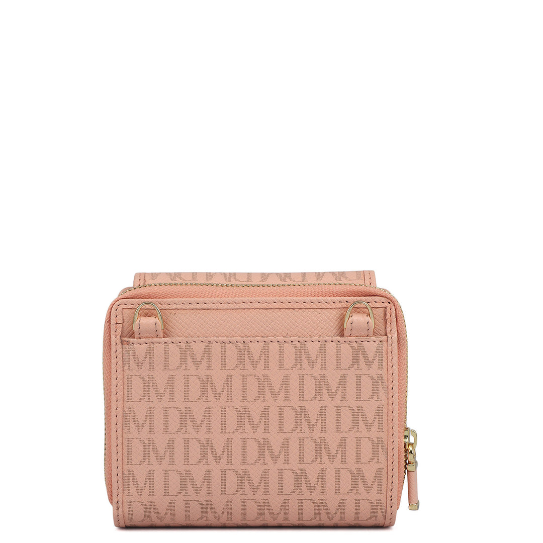 Monogram Leather Ladies Sling Wallet - Peach