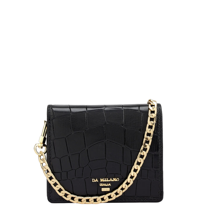 Croco Leather Ladies Sling Wallet - Black
