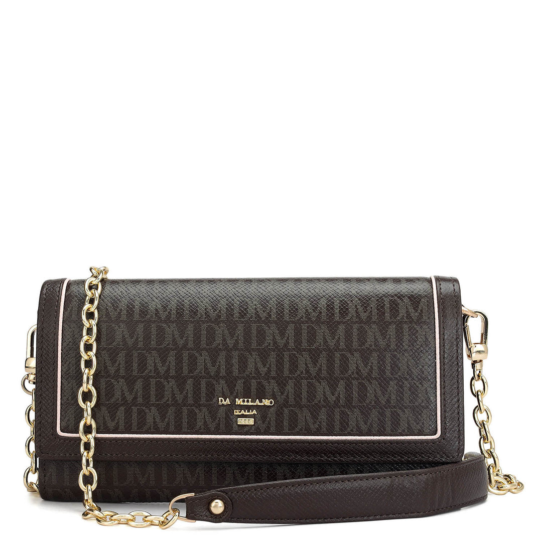 Monogram Leather Ladies Sling Wallet - Chocolate
