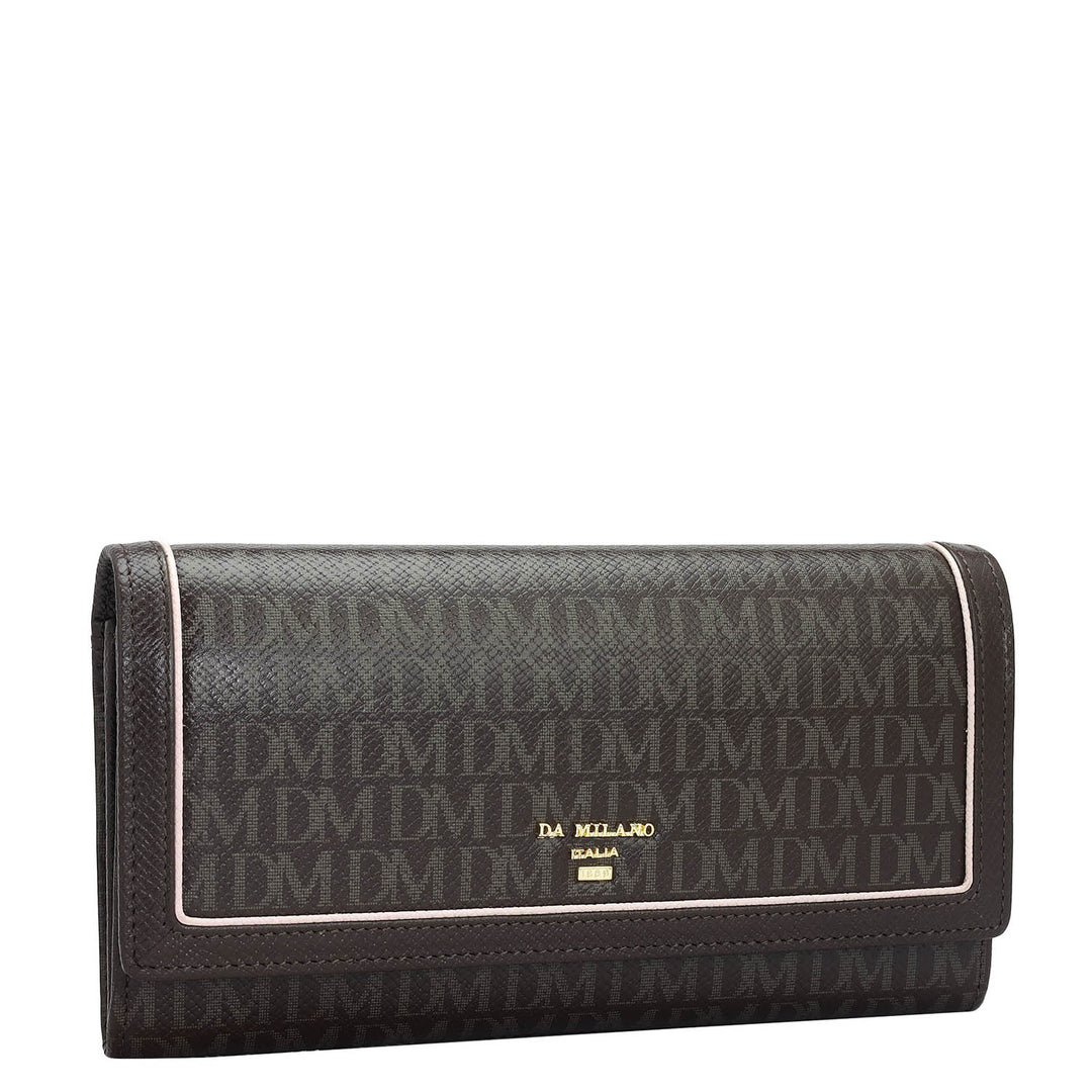Monogram Leather Ladies Sling Wallet - Chocolate