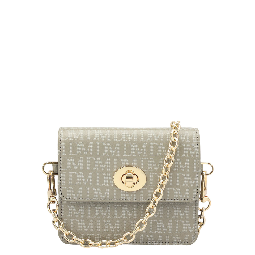 Monogram Leather Ladies Sling Wallet - Stone Grey