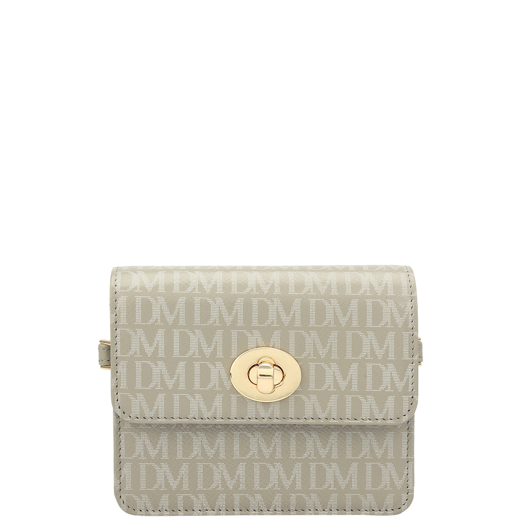 Monogram Leather Ladies Sling Wallet - Stone Grey