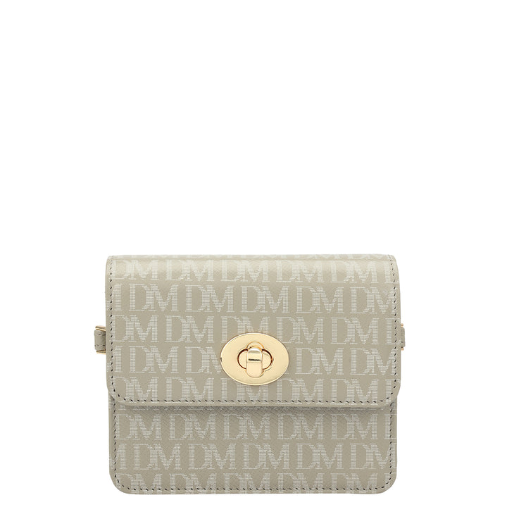 Monogram Leather Ladies Sling Wallet - Stone Grey
