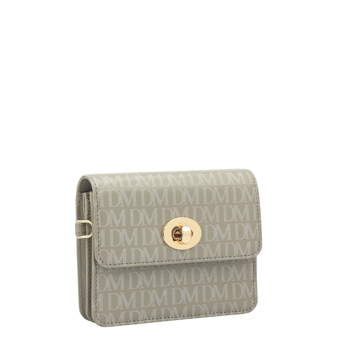 Monogram Leather Ladies Sling Wallet - Stone Grey