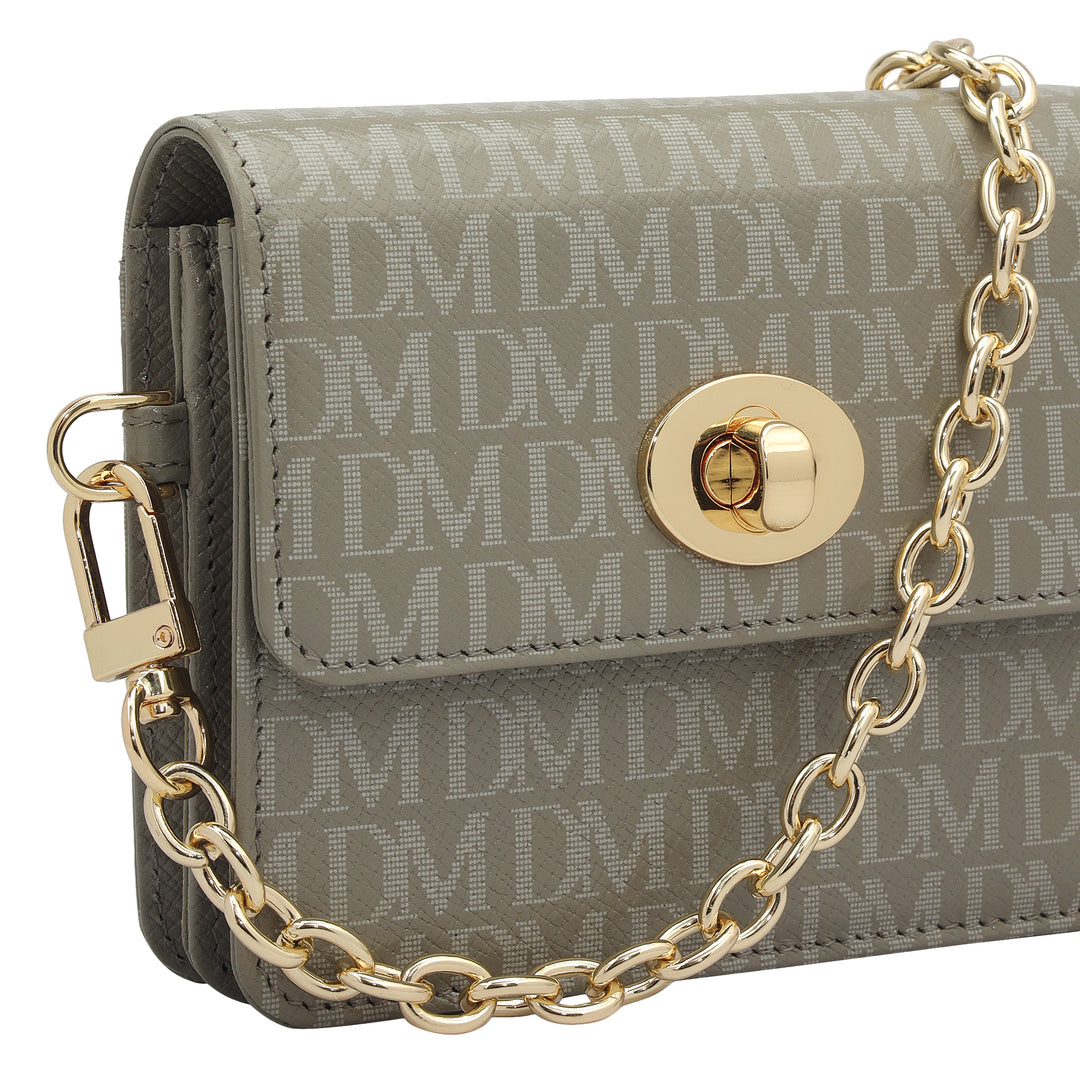 Monogram Leather Ladies Sling Wallet - Stone Grey