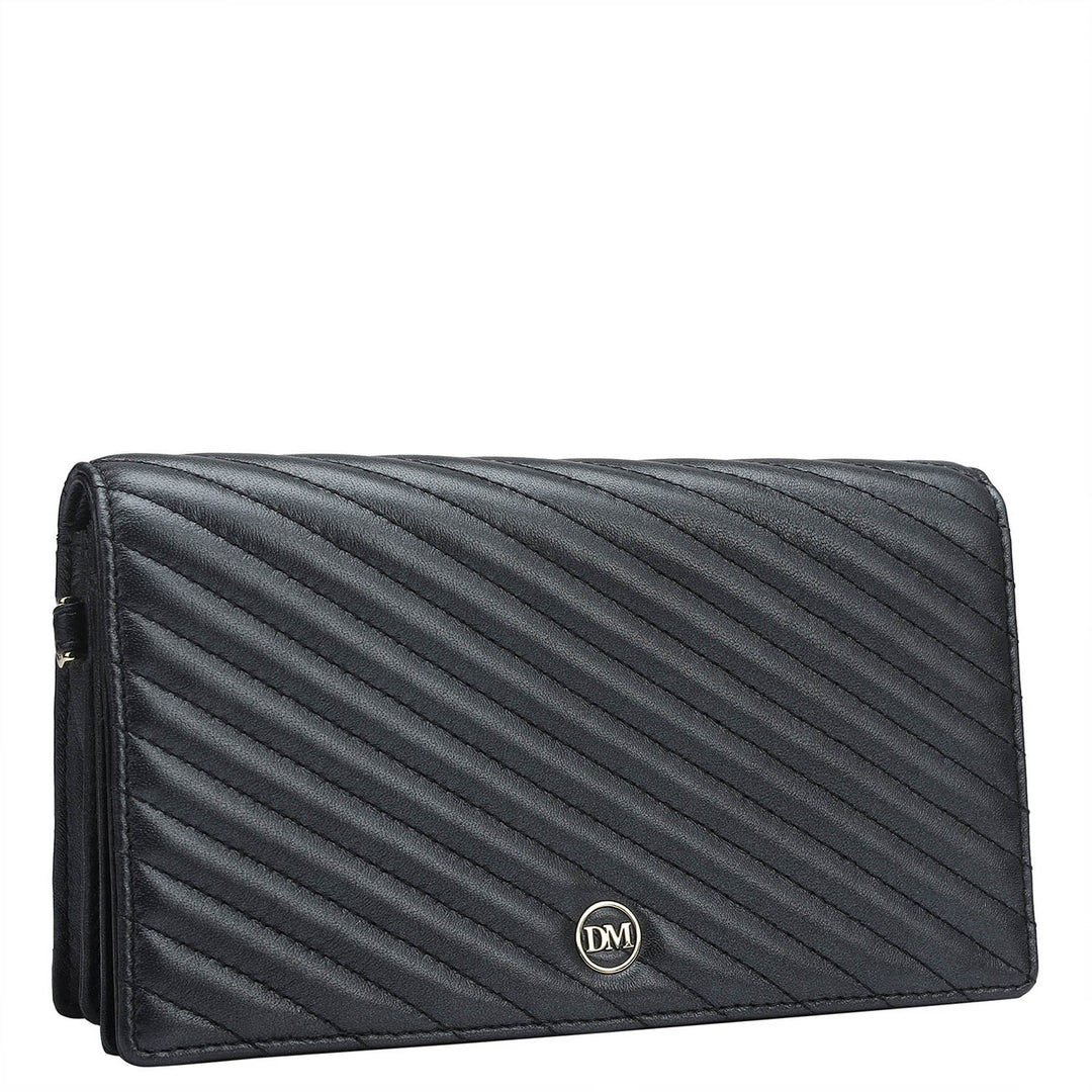 Quilting Leather Ladies Sling Wallet - Black