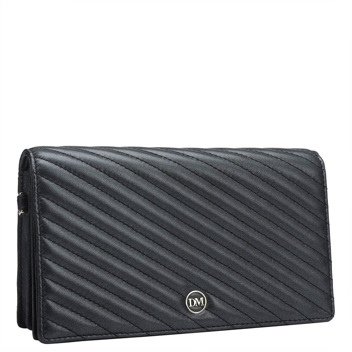 Quilting Leather Ladies Sling Wallet - Black