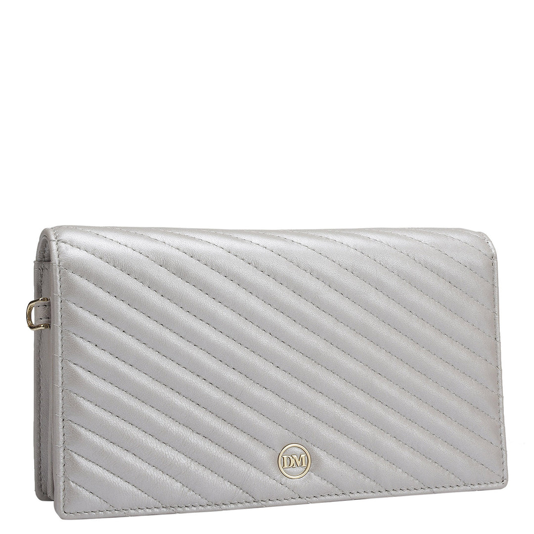 Quilting Leather Ladies Sling Wallet - Pearl