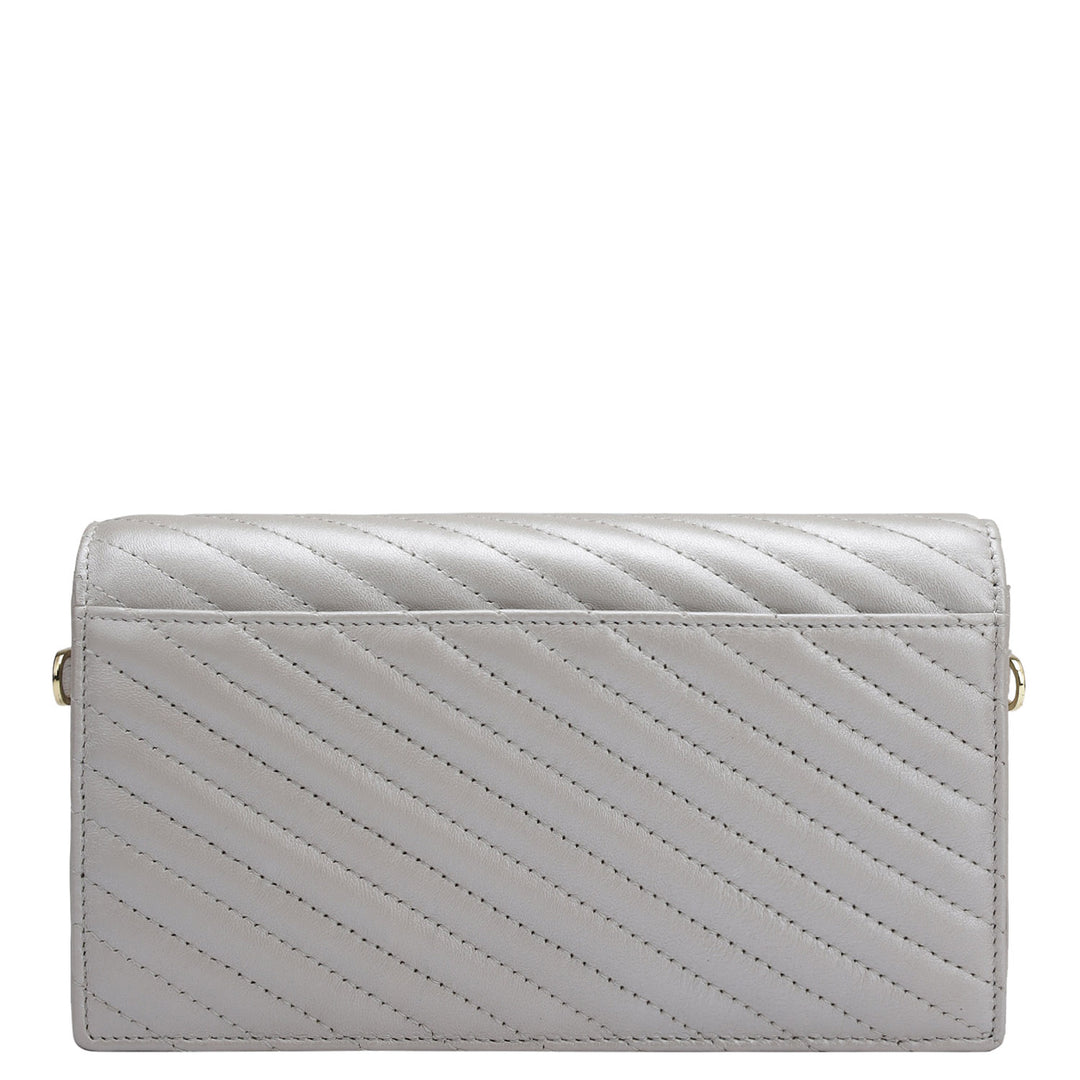 Quilting Leather Ladies Sling Wallet - Pearl