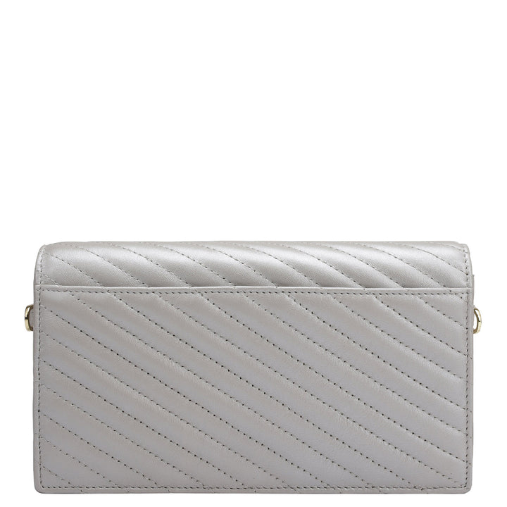 Quilting Leather Ladies Sling Wallet - Pearl