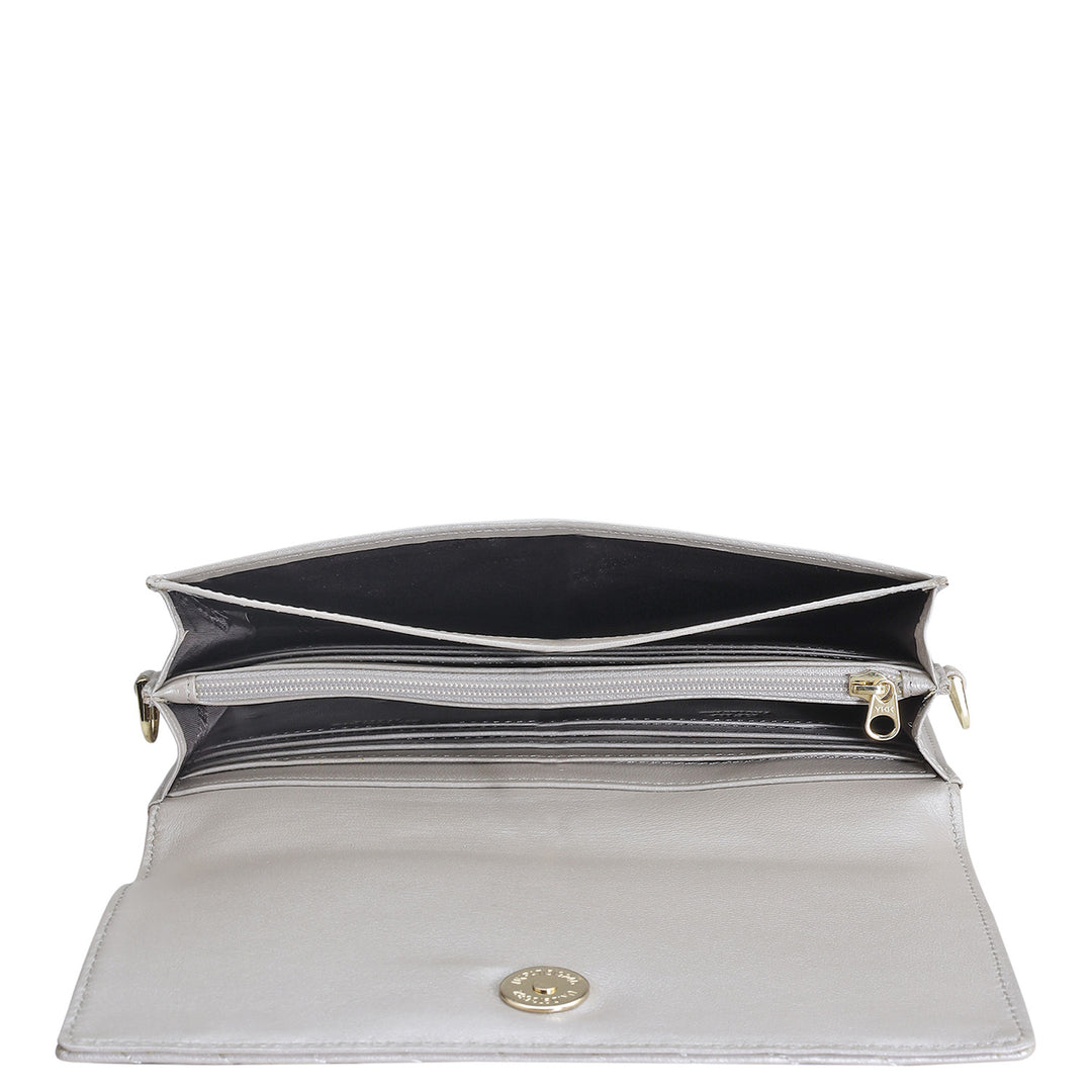 Quilting Leather Ladies Sling Wallet - Pearl