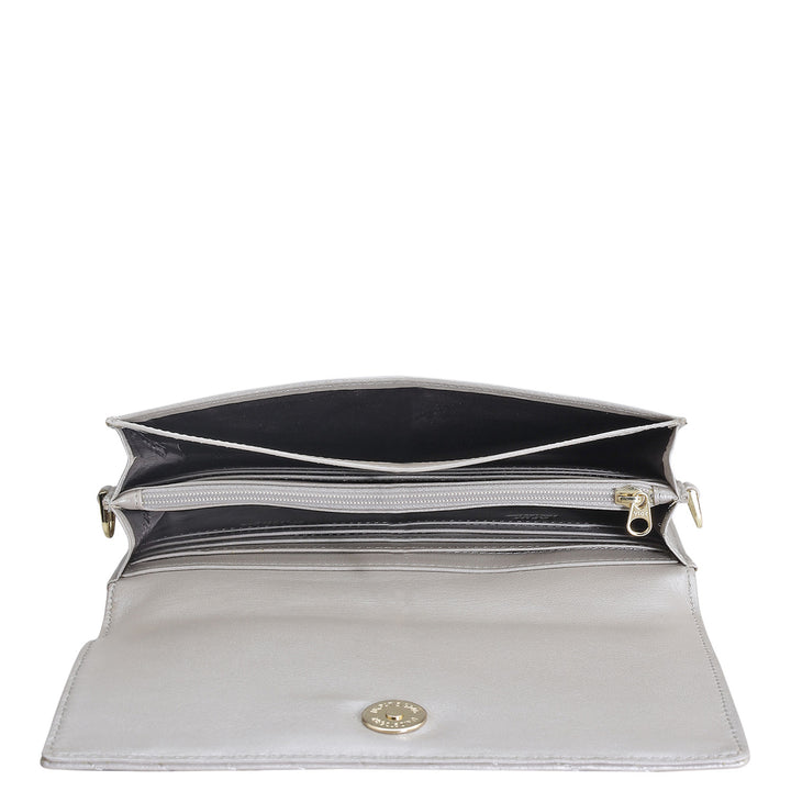 Quilting Leather Ladies Sling Wallet - Pearl