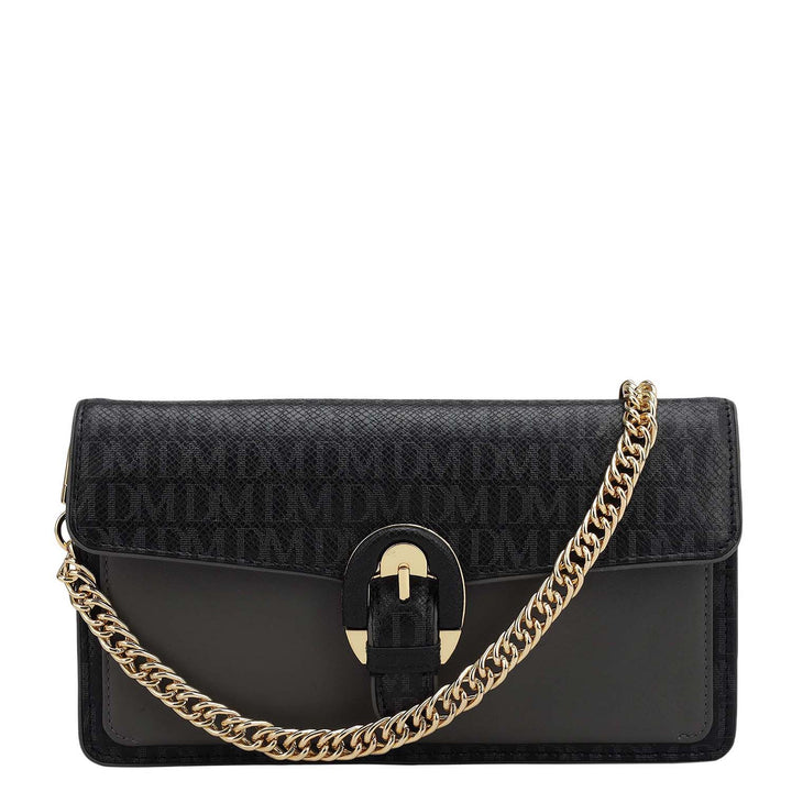 Monogram Plain Leather Ladies Sling Wallet - Black