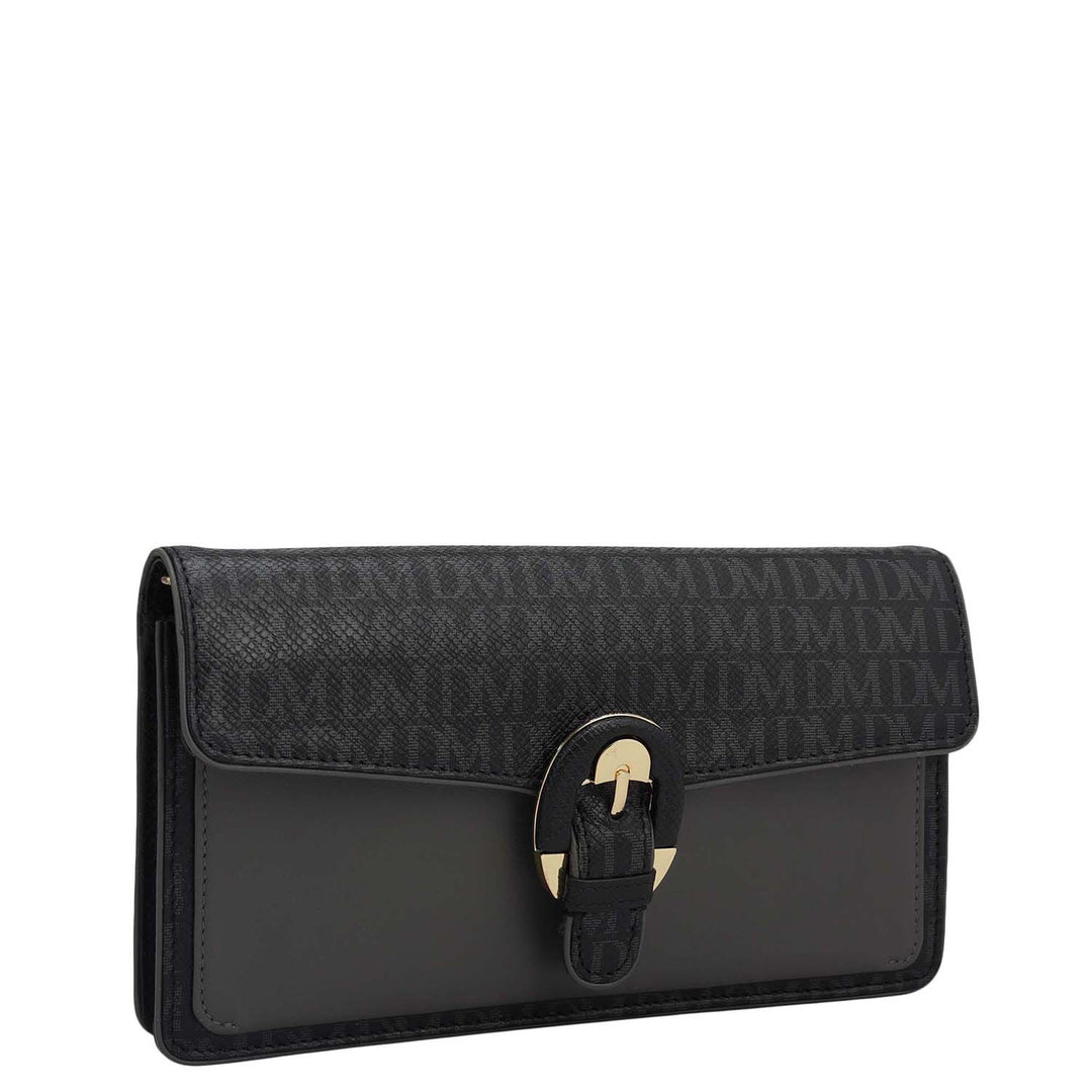 Monogram Plain Leather Ladies Sling Wallet - Black