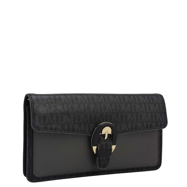 Monogram Plain Leather Ladies Sling Wallet - Black