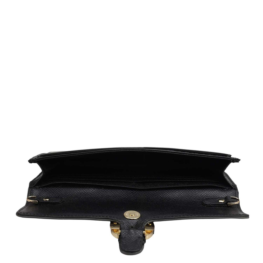 Monogram Plain Leather Ladies Sling Wallet - Black