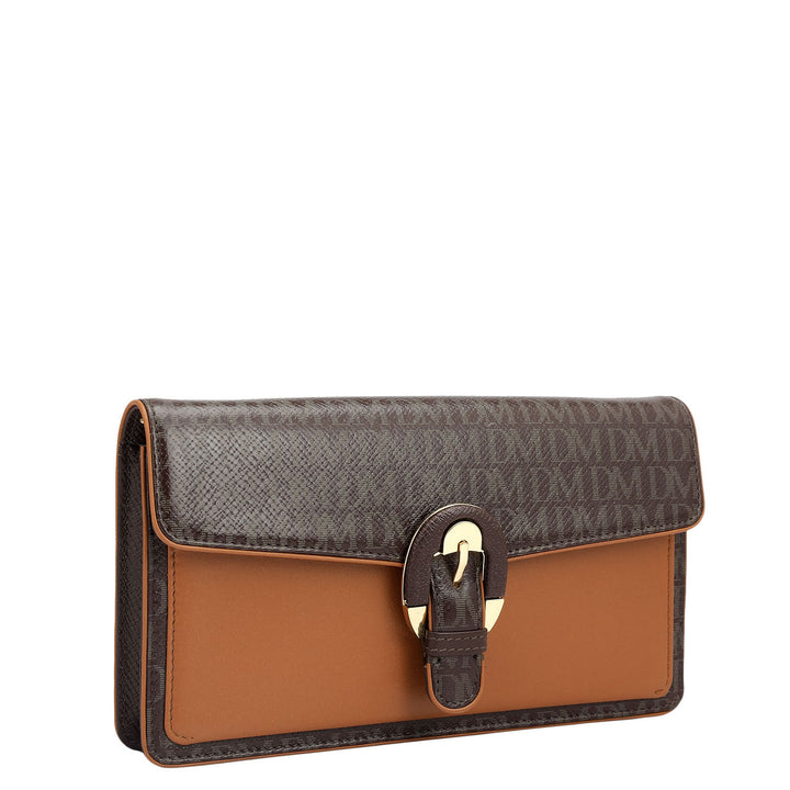 Monogram Plain Leather Ladies Sling Wallet - Chocolate
