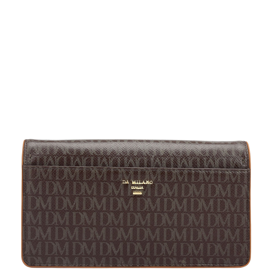 Monogram Plain Leather Ladies Sling Wallet - Chocolate