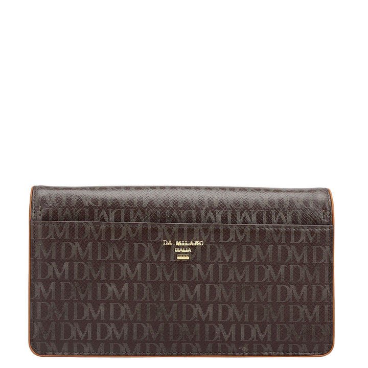 Monogram Plain Leather Ladies Sling Wallet - Chocolate