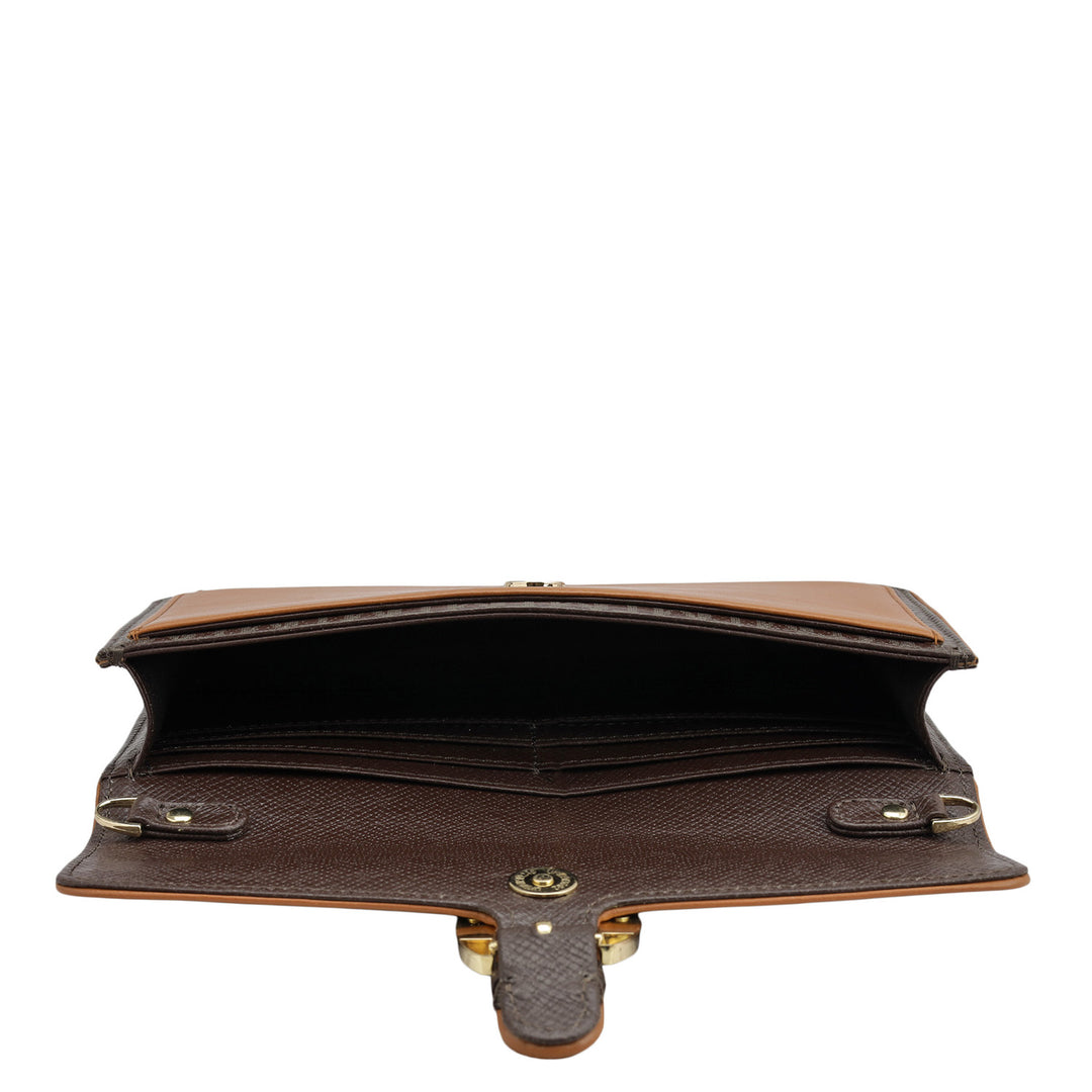 Monogram Plain Leather Ladies Sling Wallet - Chocolate