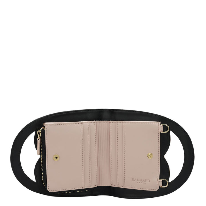 Plain Leather Ladies Sling Wallet - Black & Pink