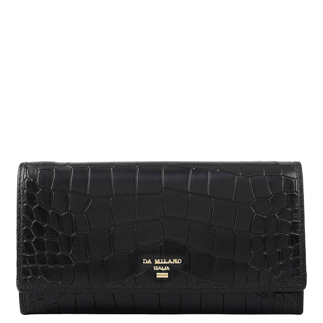 Croco Leather Ladies Wallet - Black