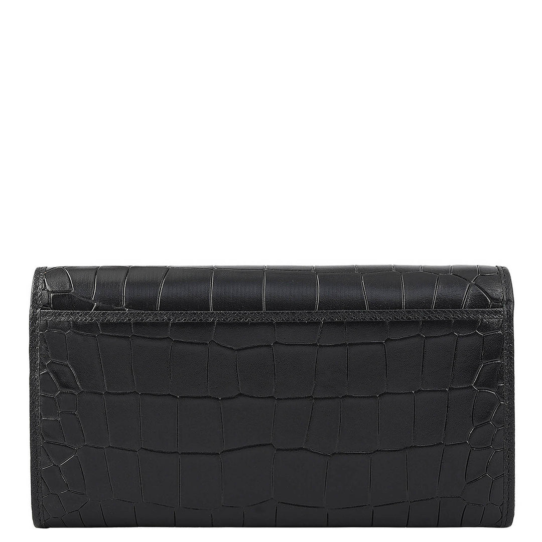 Croco Leather Ladies Wallet - Black