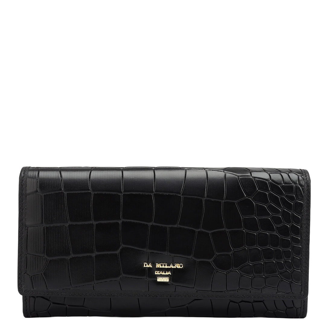 Croco Leather Ladies Wallet - Black