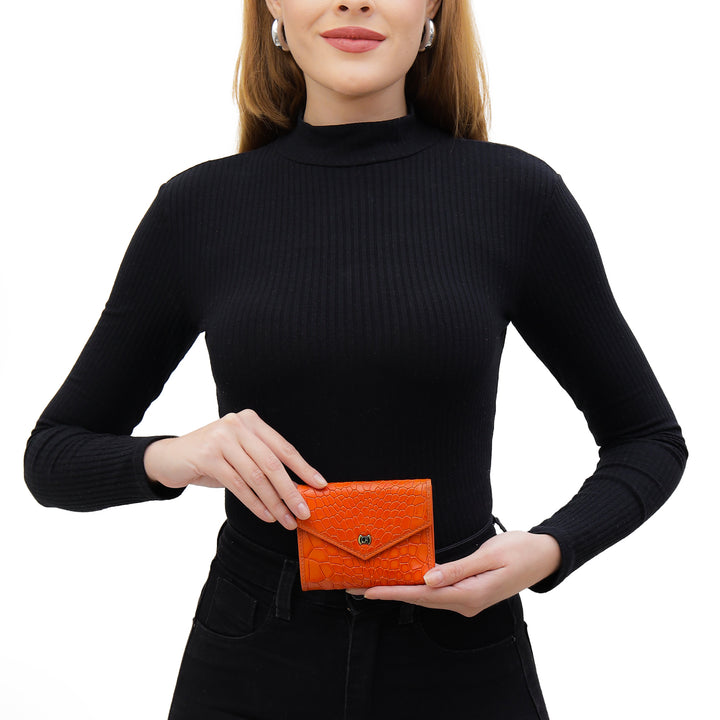 Croco Leather Ladies Wallet - Pumpkin