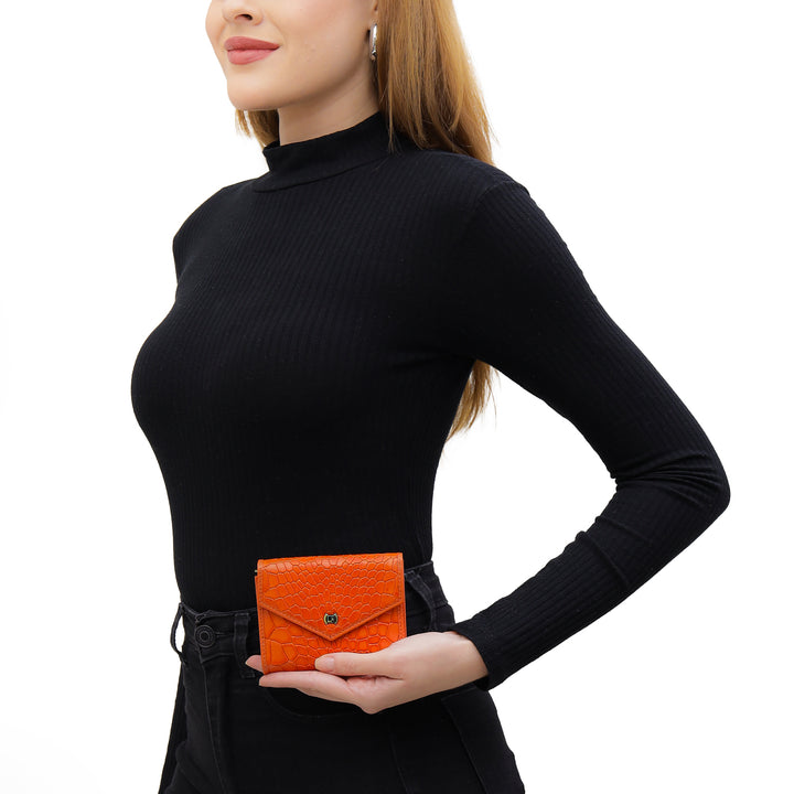 Croco Leather Ladies Wallet - Pumpkin