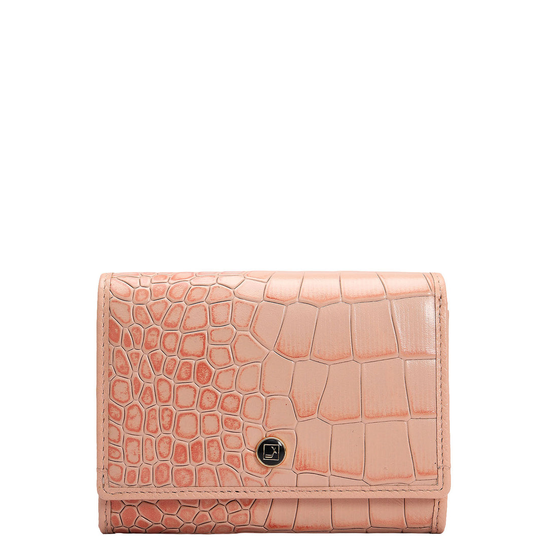 Croco Leather Ladies Wallet - Peach