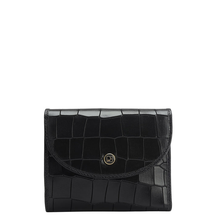 Croco Leather Ladies Wallet - Black