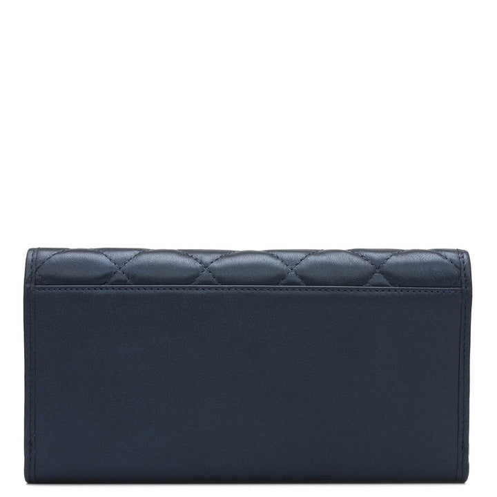 Quilting Plain Leather Ladies Wallet - Mid Night Blue