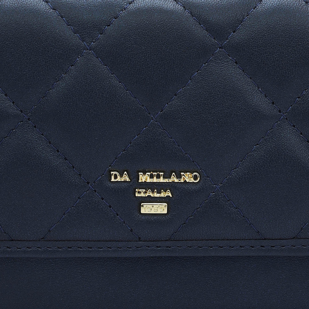 Quilting Plain Leather Ladies Wallet - Mid Night Blue