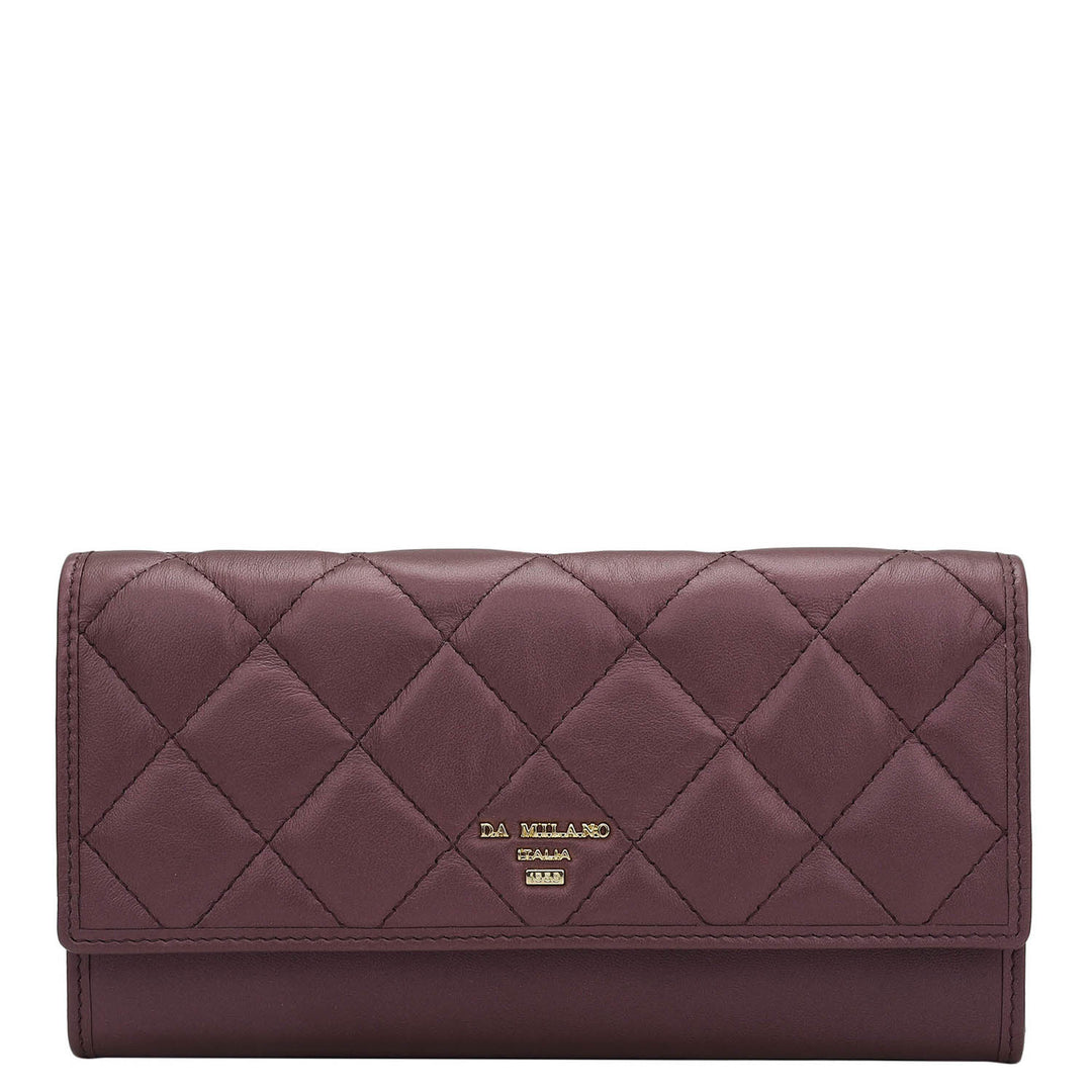 Quilting Plain Leather Ladies Wallet - Plum