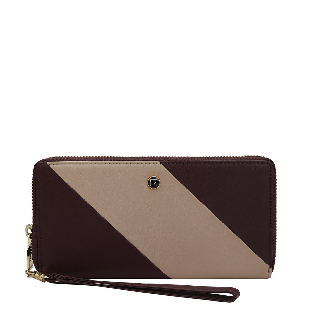 Plain Leather Ladies Wallet - Berry & Beige