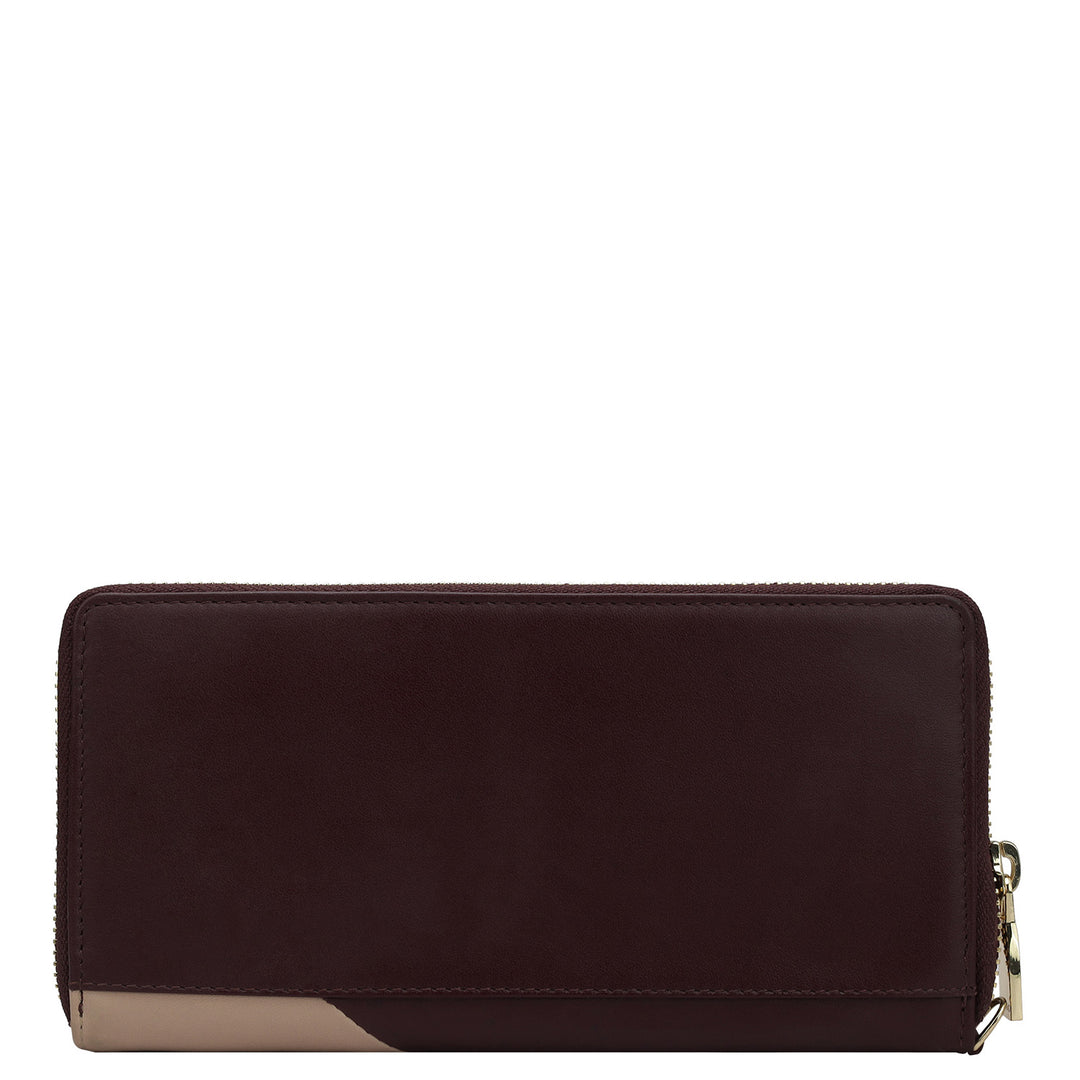 Plain Leather Ladies Wallet - Berry & Beige