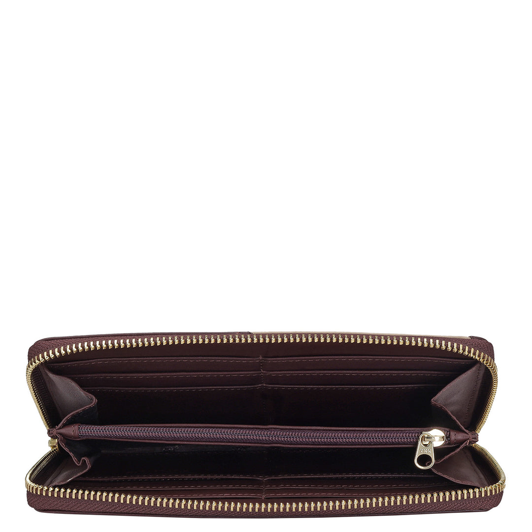 Plain Leather Ladies Wallet - Berry & Beige