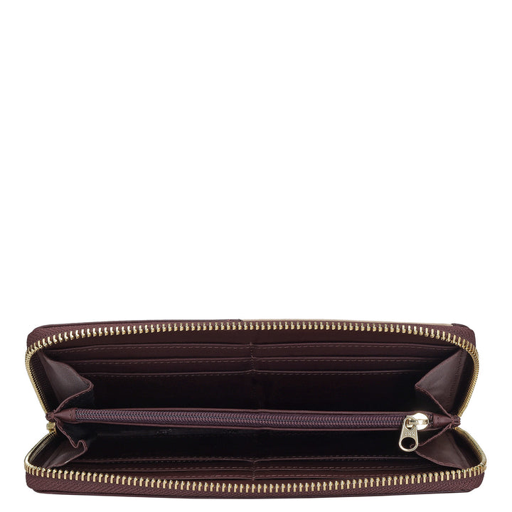 Plain Leather Ladies Wallet - Berry & Beige