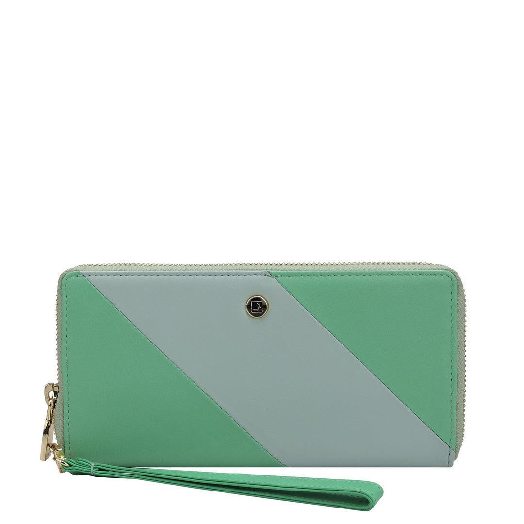 Plain Leather Ladies Wallet - Green & Sky Blue