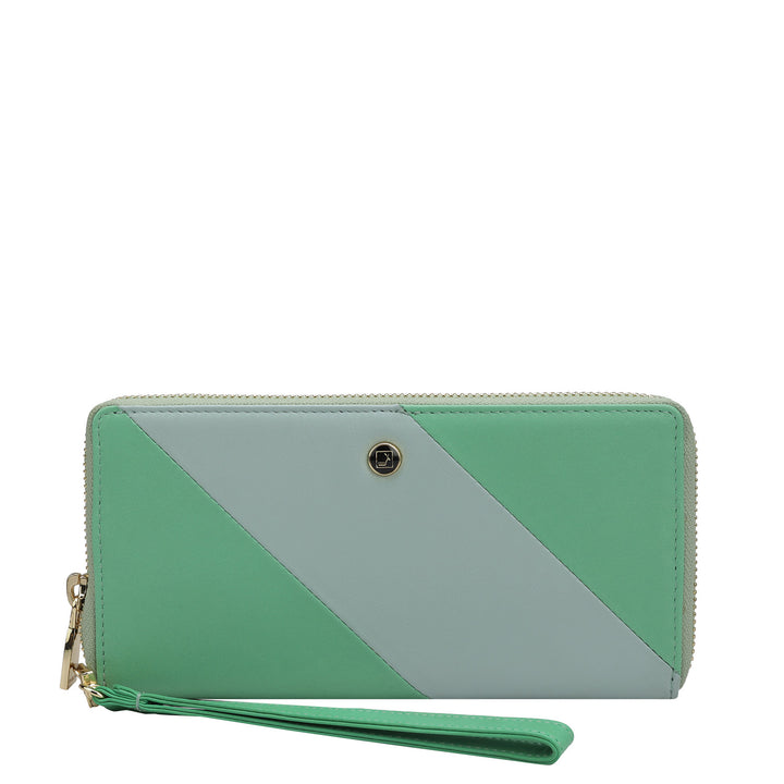 Plain Leather Ladies Wallet - Green & Sky Blue